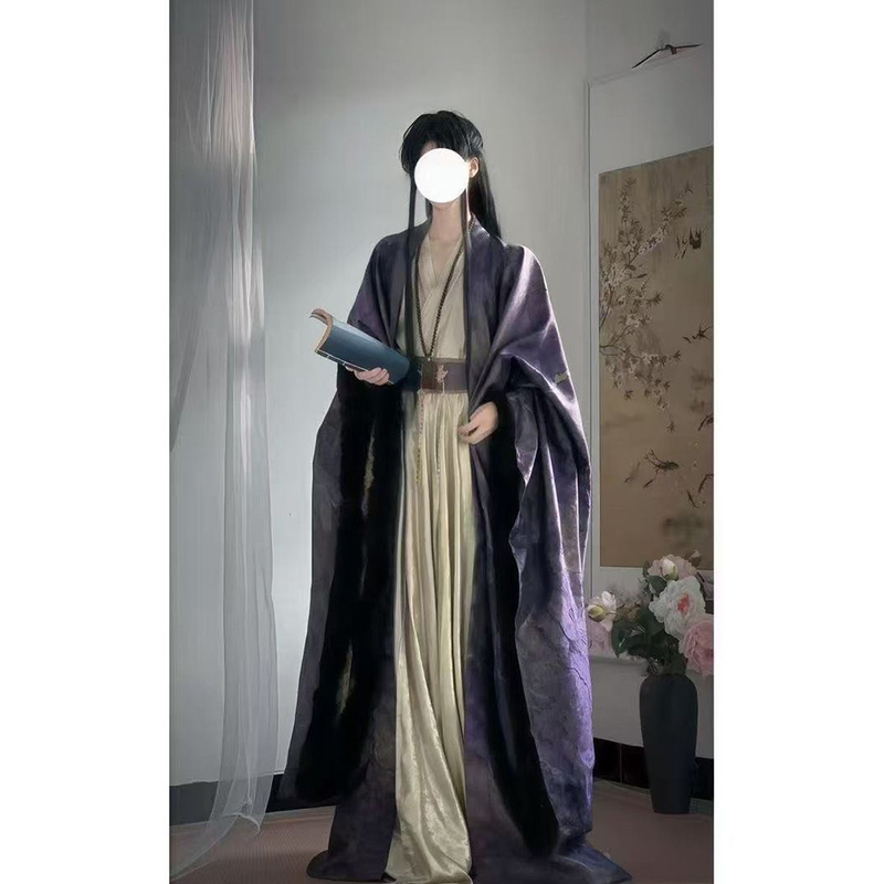 Improved Hanfu Style Clothing for Men and Women, Spring and Autumn Style, Purple Gradient Brocade Straight Hem Robe, Ancient Costume, Cross-Collar, Large-Sleeved Shirt Set Improved Hanfu Style Clothing for Men and Women, Spring and Autumn Style, Purple Gradient Brocade Straight Hem Robe, Ancient Costume, Cross-Collar, Large-Sleeved Shirt Set