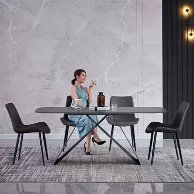 Italian minimalist rock board table small apartment rectangular simple modern designer creative light luxury dining table and chair combination
