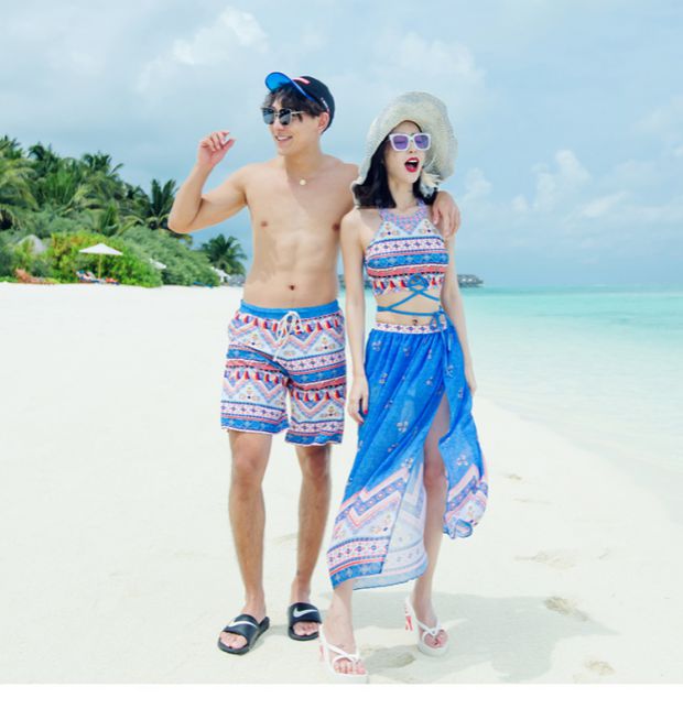 Cặp đôi đồ bơi mùa xuân bên bờ biển 2019 đồ bơi mới nam và nữ phù hợp với váy dài kỳ nghỉ trăng mật cặp đôi đồ bơi - Vài đồ bơi 	đồ đôi đi biển cho mẹ và bé trai
