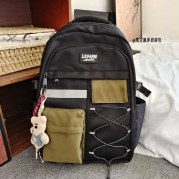 Schoolbags for Men and Women, Hong Kong Style Retro Workwear Style, Burden-Reducing Backpacks, Large-Capacity Backpacks for Junior High School Students, Travel Backpacks