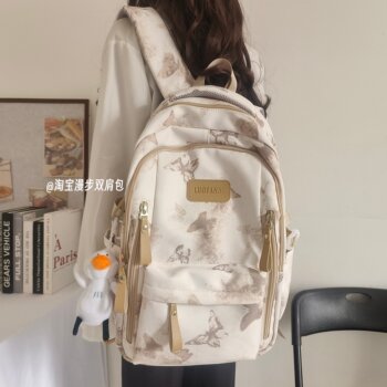 Large-Capacity School Bag with Unique Design and Butterfly Print, Suitable for Middle School and College Students, Lightweight Backpack, Laptop Bag, Versatile