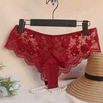 Europe and the United States foreign trade original single underwear Female sense low waist half-pack hip temptation Lace hollow large size briefs perspective