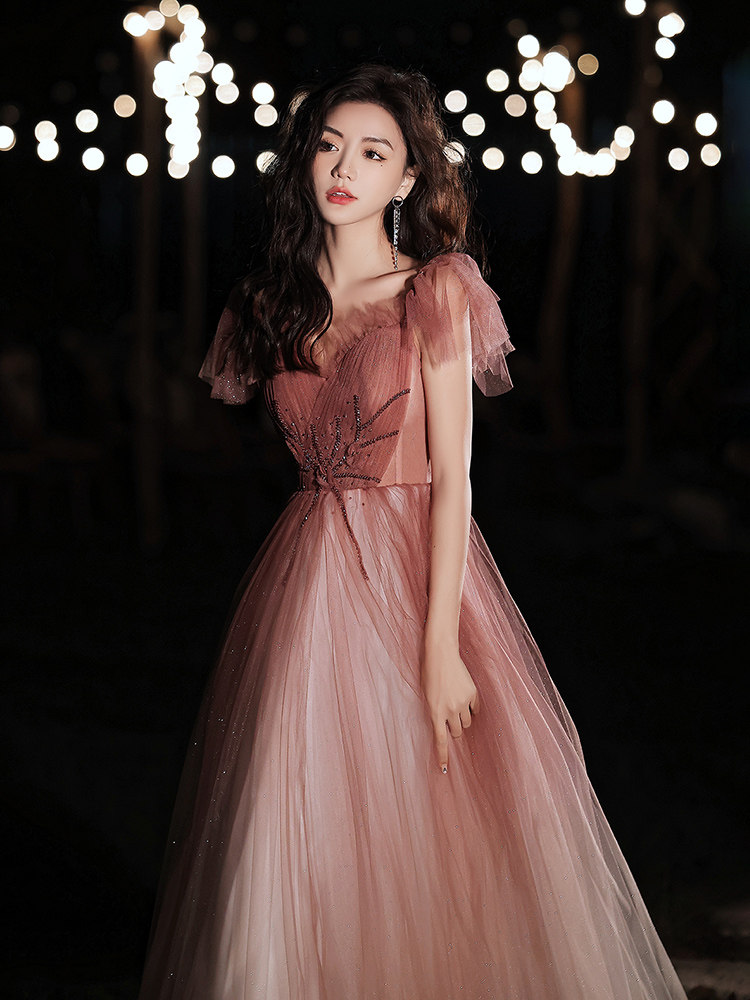 Bride Toast Dress Female 2021 New Autumn Dinner Annual Meeting Temperament Long Skirt Wedding Gradient Western-style Host