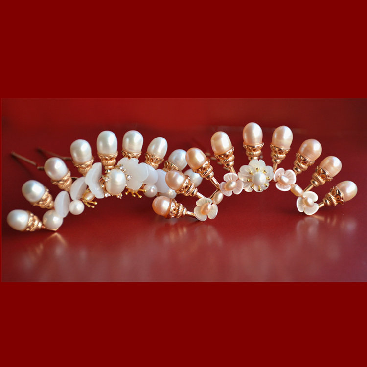 Hanfu head decorated with hairpin ancient wind hair accessories Hairpin Hairpin Hair head Freshwater Pearl Bay shell Flower Tang Wind Song Ming System