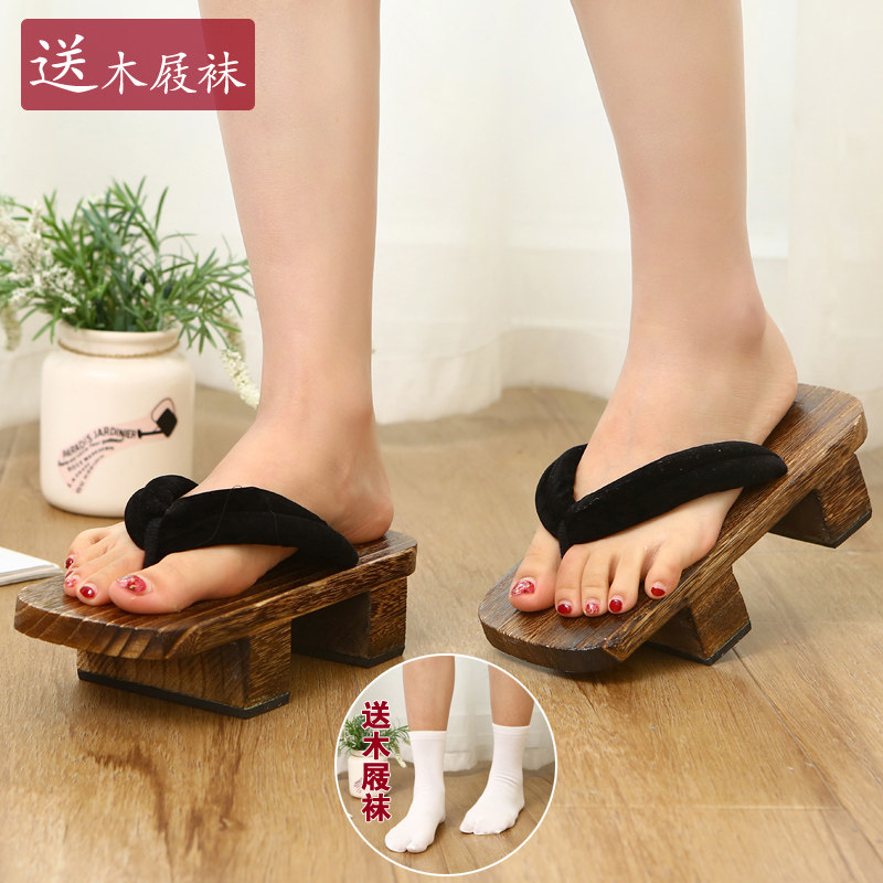 2本歯の木製サンダル、ビーチサンダル、COSスタイル、ユニセックス、カップル用スリッパ、和風木靴、直販、送料無料、2本歯ソックス付き。