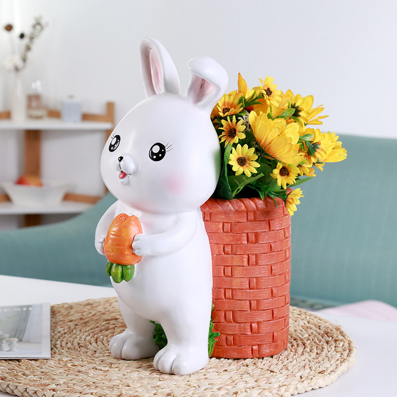Large White Rabbit Vase Small Rabbit Living Room Dining Room Table Tea Table Table-top Small Adornment Desk Home Flower Arrangement Pendulum