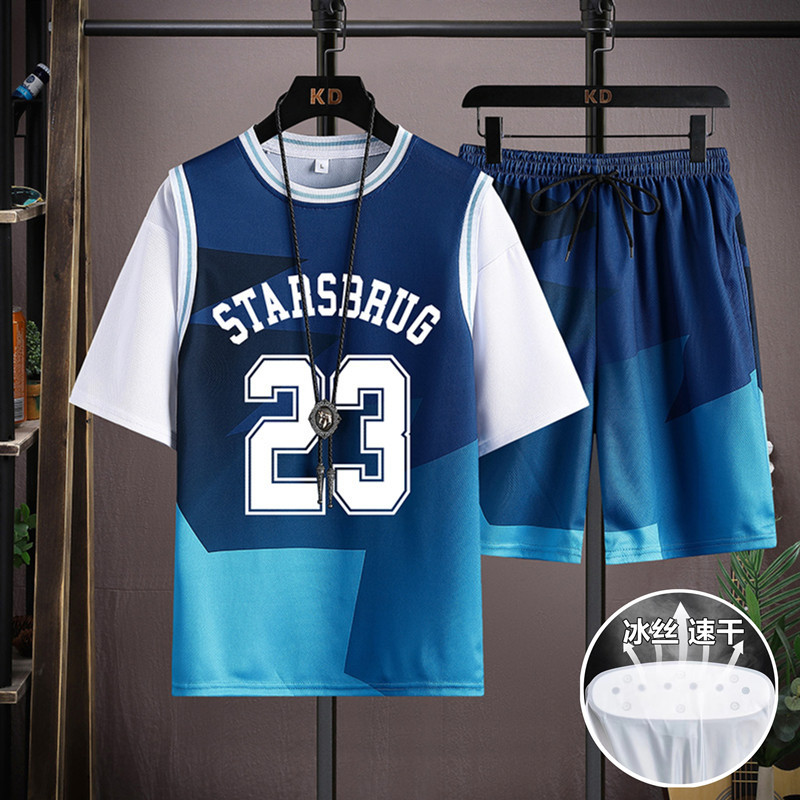 Youth Basketball Uniform Men's Ice Silk Quick-Drying Breathable Junior High School Student Sports Suit Older Children High School Student Short-Sleeved Jersey