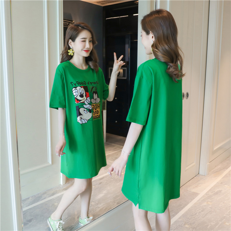 Green Pure Cotton Summer Nightgown, Loose Korean Style Casual Mid-Length T-Shirt Dress, 2022 New Style, Suitable for Wearing Outside as Loungewear Green Pure Cotton Summer Nightgown, Loose Korean Style Casual Mid-Length T-Shirt Dress, 2022 New Style, Suitable for Wearing Outside as Loungewear