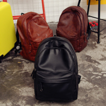 Inlen Retro Brief Backpack Double Shoulder Bag Mens Han Version Waterproof Pu Leather Bag Pure Color Fashion Trend Student School Bag