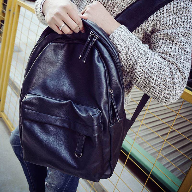 Japanese and Korean youth personality backpack men's backpack Korean fashion trend pu leather high school college students campus school bag