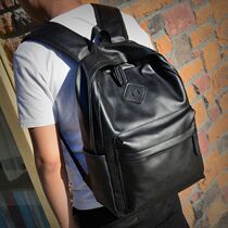 2020 new Korean version casual double shoulder backpack male tide pu cortex minimalist college wind high school student school bag