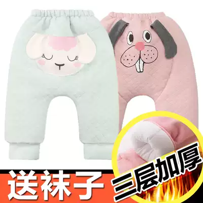 Female baby winter clothes 0-6-12 months old baby male 1-2 years old plus velvet thickened padded large PP Harlan pants