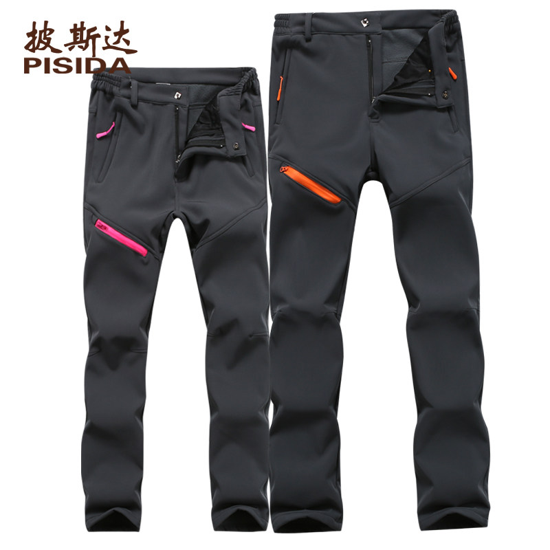 Outdoor soft shell pants men's and women's autumn and winter plus velvet thickened windproof waterproof fleece warm charging pants climbing pants trousers