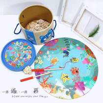 Children puzzle game set boys and girls wooden DIY graffiti magnetic kitten fishing toy three in one 3456