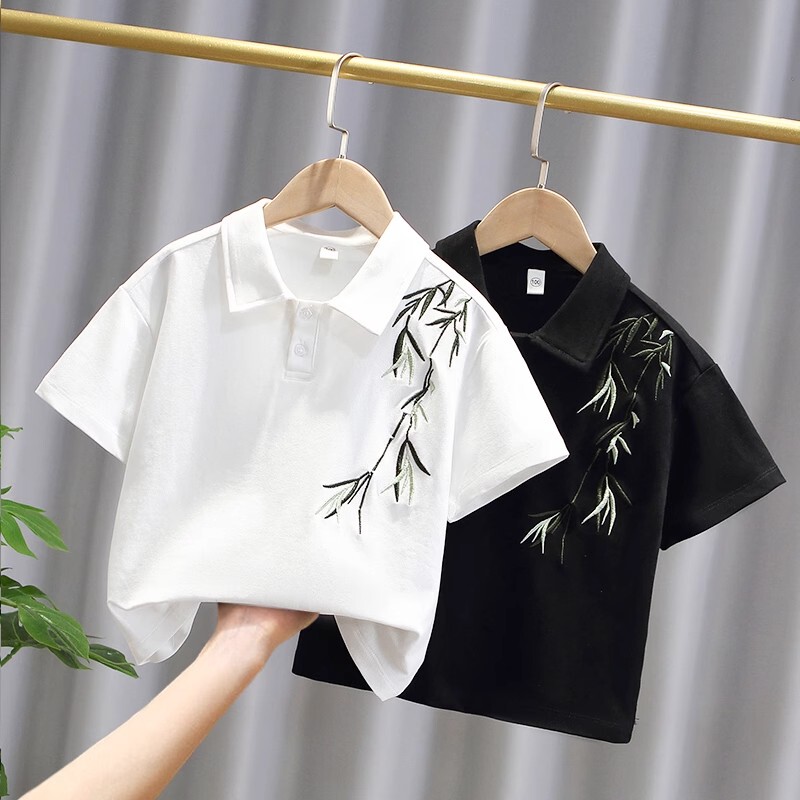 Boys' Summer Thin Short-Sleeved Polo Shirt Kidsren's T-Shirt Pure Cotton New Chinoiserie Lapel Boy's Casual Top