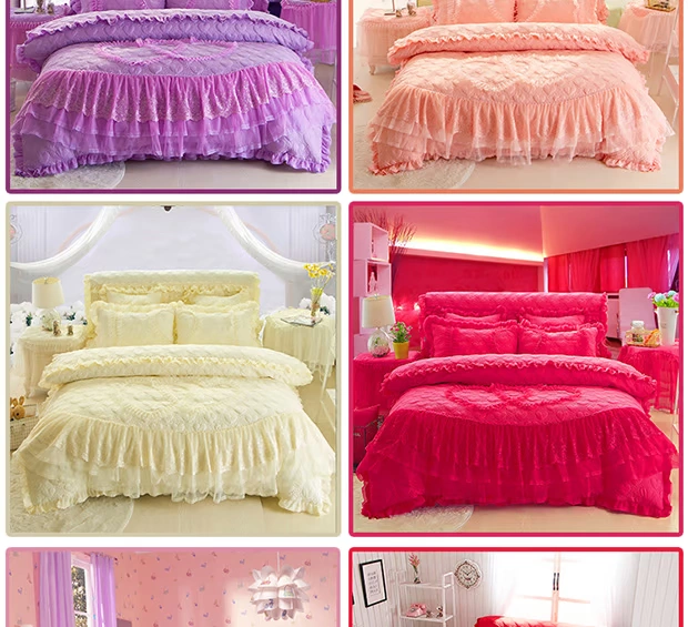 Chăn ren ba bốn bộ đơn dễ thương kiểu công chúa châu Âu kiểu giường cotton tinh khiết đôi đơn giường 1,5 / 1,8m - Quilt Covers