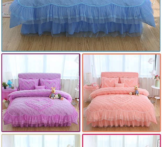 Chăn ren ba bốn bộ đơn dễ thương kiểu công chúa châu Âu kiểu giường cotton tinh khiết đôi đơn giường 1,5 / 1,8m - Quilt Covers chăn siêu nhẹ