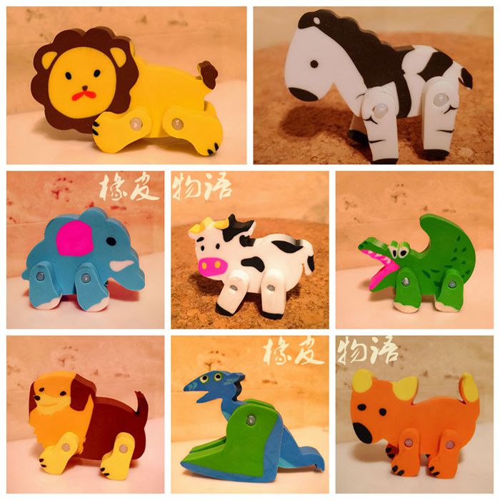 Rubber object cute assembly limbs actively cognitive enlightenment 3D small animal rubber eraser cow dinosaur lion