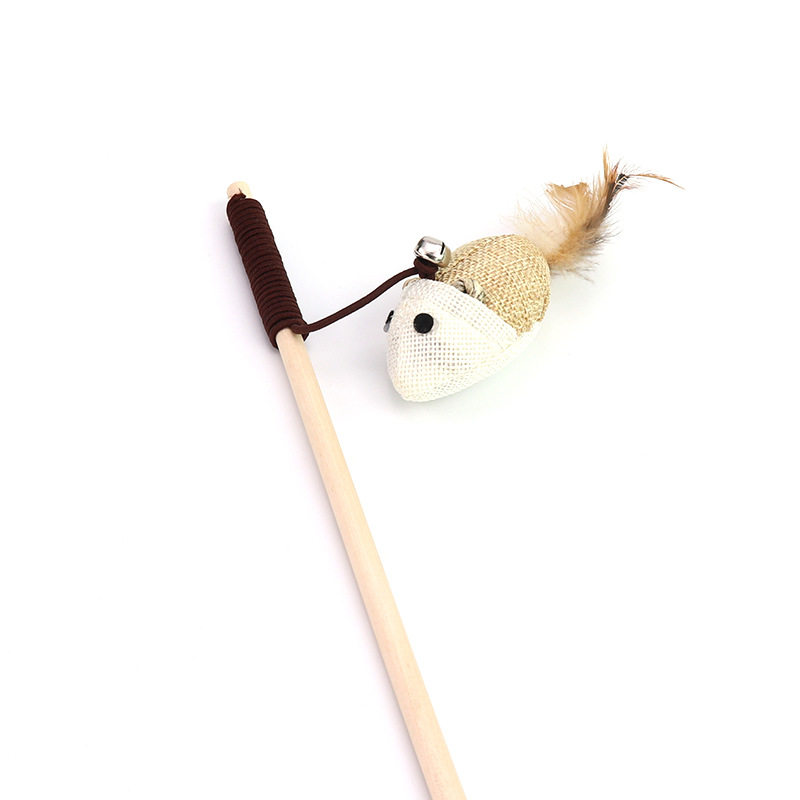 Pet Cat Toy Teasing Cat Cat Love Mouse Type Leather Fascia With Bell Wooden Stick Tease