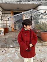 okaidi childrens clothing winter boys solid color hooded woolen coat childrens style woolen thickened Korean style coat trendy