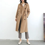 Mùa xuân 2019 mới áo hai mặt cashmere alpaca áo dài nữ áo len thẻ Alba - Accentuated eo áo