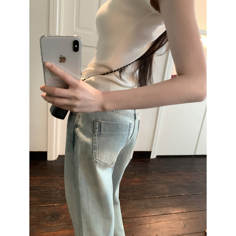 【Pure Cotton Oxygen Blue】Slimming Narrow Fit Commuting Essential Multi-Wash Process Custom-Dyed Straight-Leg Jeans