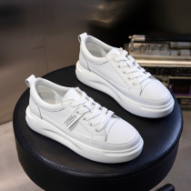 2022 spring single shoes women's shopping mall with leather white shoes flat bottom breathable thick bottom light height white shoes women
