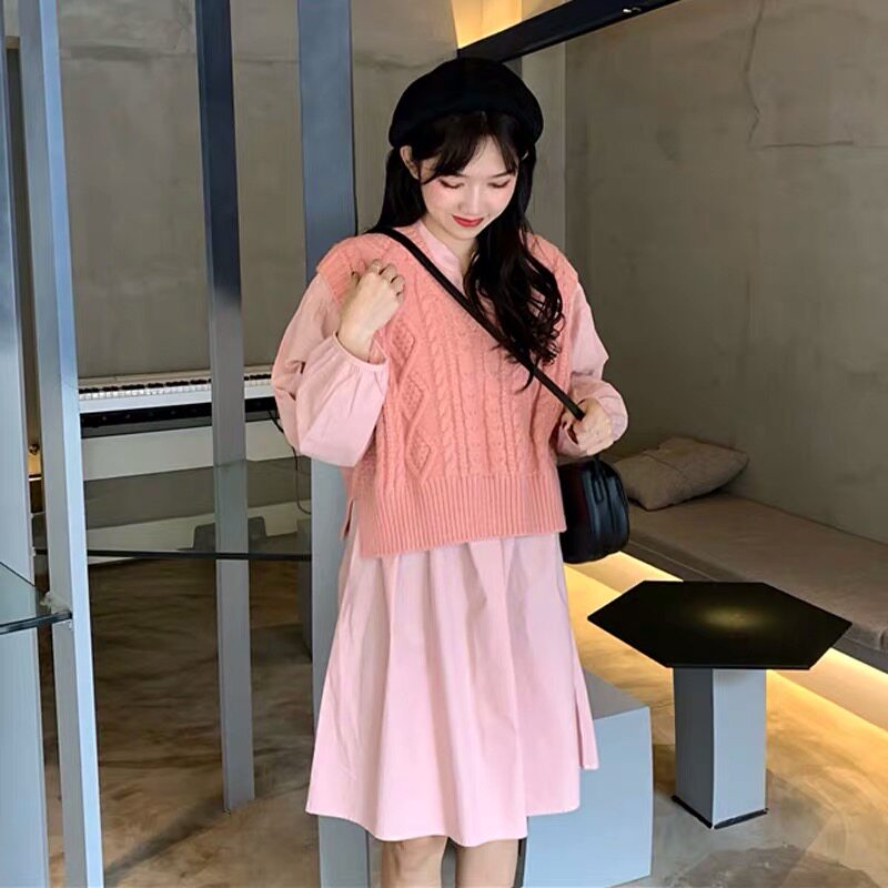 2022 new spring dress French retro bellflower first love super fairy Mori dress early spring vest suit