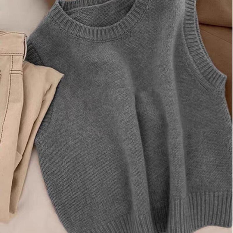 Gray Spring and Autumn New Style Pullover Knitted Sweater Vest for Women, Winter Outerwear, Layered Shirt, Sleeveless Short Korean Style Vest
