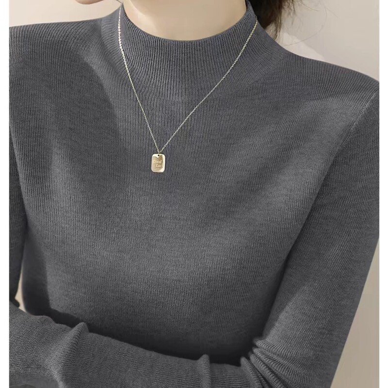 Autumn/Winter 2025 New Style Half-Turtleneck Slim-Fit Base Sweater Women's French High-End Gray Long-Sleeve Knitwear