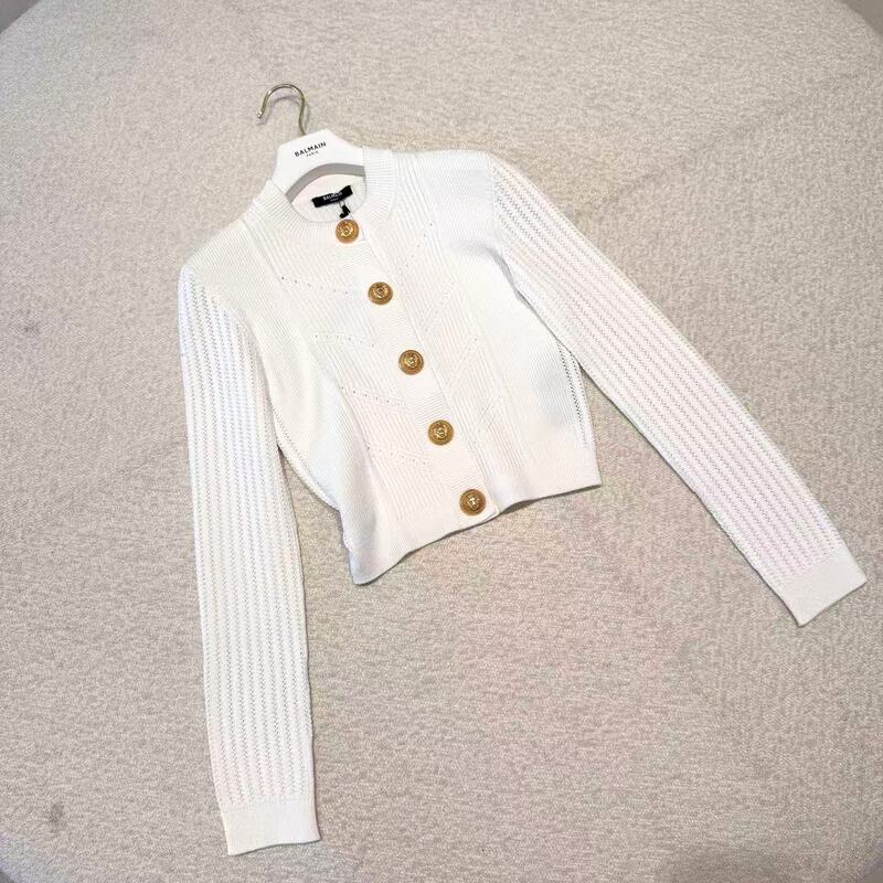 [Orange in Italy] Balmain 5.24 70% off Classic Platinum Round Neck High Elastic Knit Cardigan