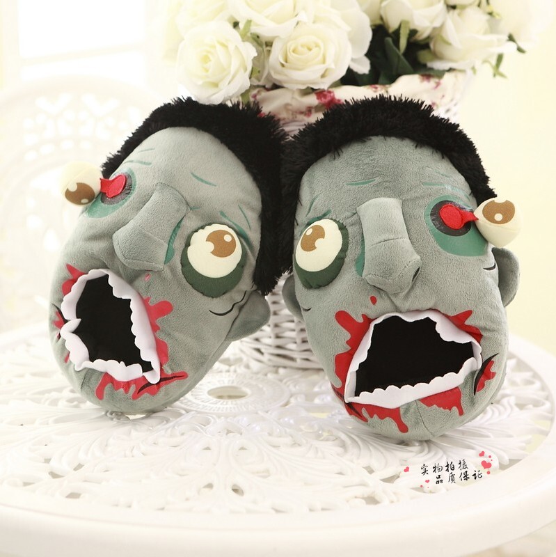 Korean Cartoon Stylish Cool Zombie Halloween Home Thickened Warm Plush Comfortable Unisex Quirky Cotton Slippers