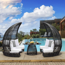 Outdoor Rattan Bricester Lying Bed Scenic Area Patio Bird Cage Sofa Folk Sleeping Net Red Bird Nest Round Bed Outdoor Villa Casual furniture