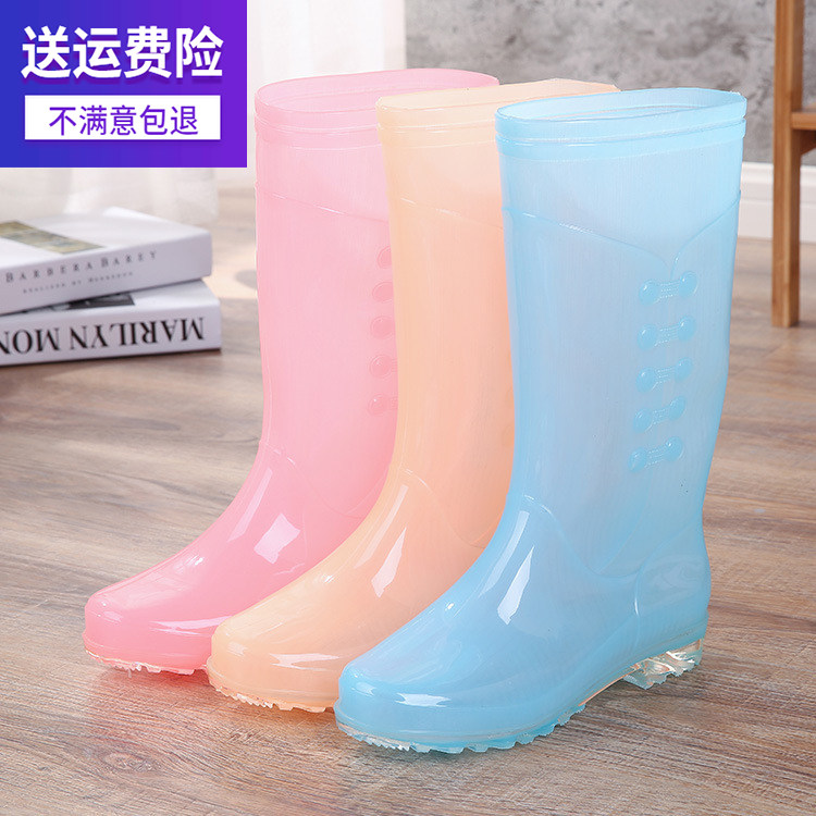 Adult long rain boots women's cute water shoes rain shoes women's high fashion water boots non-slip plus velvet high-top waterproof rubber shoes