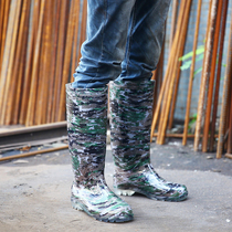 Adult rain boots mens high tube plus velvet warm rain boots mid tube non-slip wear-resistant waterproof shoes kitchen tendon sole rubber shoes