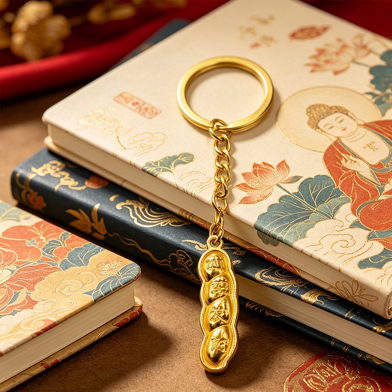 Four Seasons Fortune Keychain Car Bag Red String Pendant Cultural and Creative Gift Blessing Small Gift Souvenir Keychain