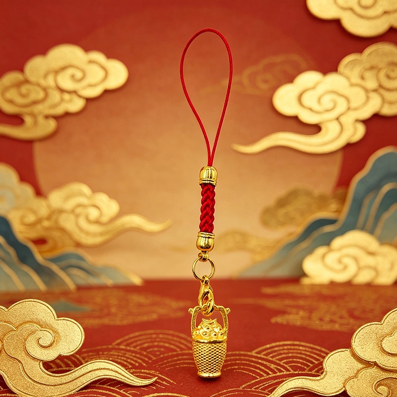 A Bucket of Gold Keychain Car Bag Red String Pendant Cultural and Creative Gift Blessing Small Gift Souvenir Keychain