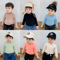 Boys base shirt winter new velvet warm baby long-sleeved T-shirt baby semi-high collar top childrens foreign style