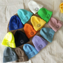 Baby hat 2020 Autumn new solid color embroidered smiley face childrens hat baby knit hat wool hat wool hat