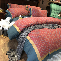 British style autumn and winter thickened pure cotton grinding four sets of simple plaids set up to keep the cotton double bedding