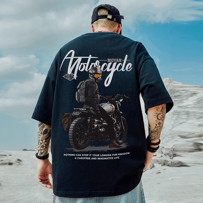 Motorcycle Trendy Brand Loose T-Shirt for Plus-Size Men, Short-Sleeved, Oversized, Five-Quarter Sleeves, Hip-Hop, Chinese Style, Large Size Men's Clothing for Summer Motorcycle Trendy Brand Loose T-Shirt for Plus-Size Men, Short-Sleeved, Oversized, Five-Quarter Sleeves, Hip-Hop, Chinese Style, Large Size Men's Clothing for Summer