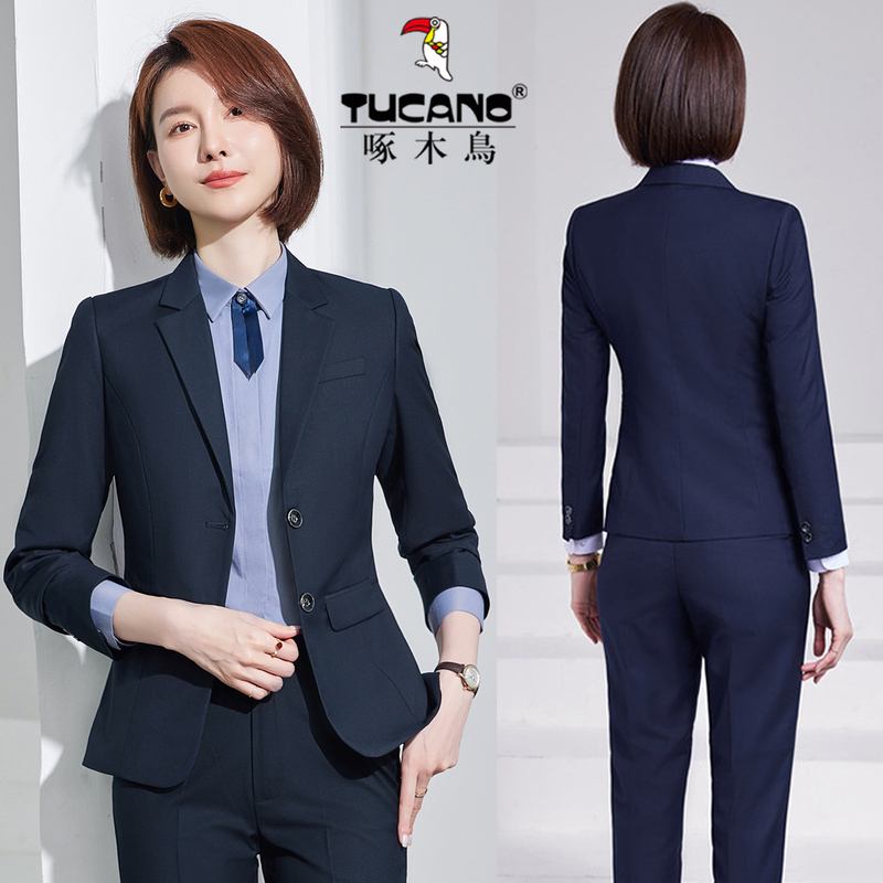 Woodpecker Brand Formal Suit for Women, Professional Suit for Men and Women, Navy Blue Workplace Interview Suit Jacket, Elegant Workwear