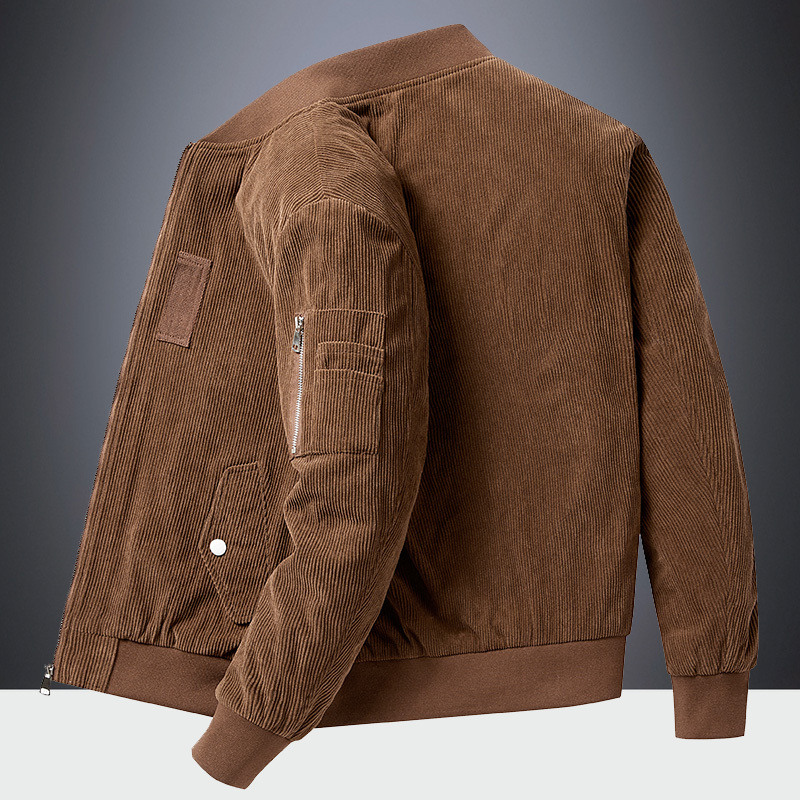 Hong Kong Spring and Autumn Men's Corduroy Jacket Casual Baseball Uniform Retro Work Slim-Fit Flight Jacket Men's Trendy