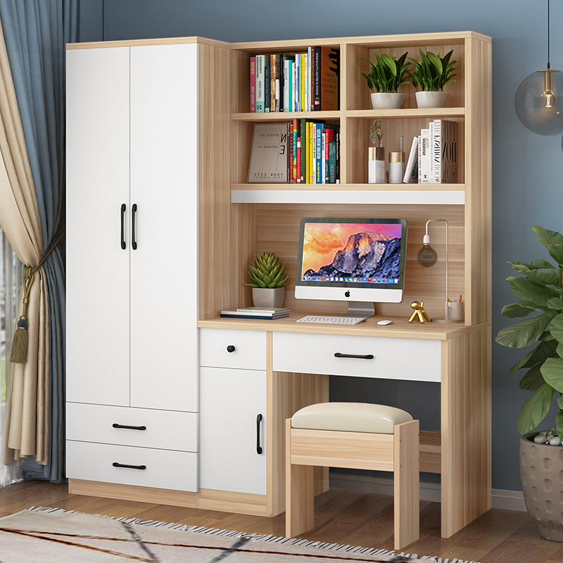 Children's Wardrobe and Desk Integrated, Small Apartment Bedroom, Simple Computer Desk, Writing Desk with Bookshelf, Home Combination