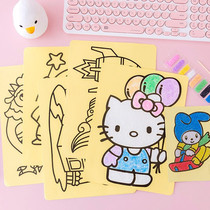 Childrens sand painting diy yellow background large and small handmade educational childrens kindergarten creative color sand painting toy paper-