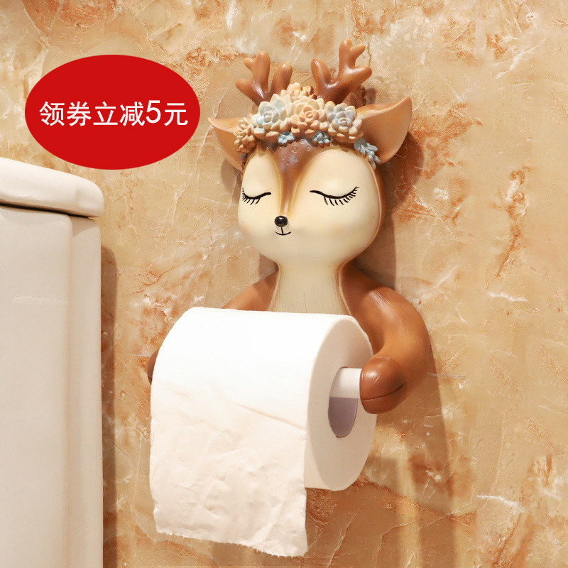Little flower deer toilet paper rack PVC bathroom toilet paper box toilet paper box wash towel rack roll paper tube shelf