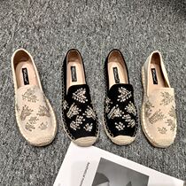 Boomer Fisherman Shoes Woman Flat Bottom 2024 New small fragrance Breeze Thick Bottom Lefu Shoes Grass Weave A foot Lazy Man Single Shoes Woman