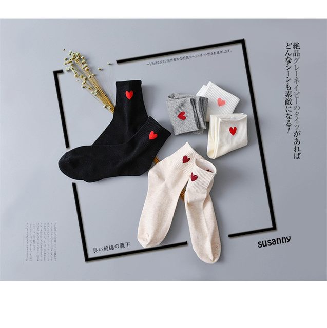 Independently packaged breathable Matsumoto company's 2024 spring new embroidered anti-pilling pure cotton mid-tube socks couple socks