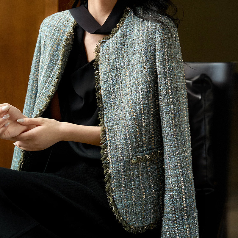 Artistic Chanel-Style Tweed Oversized Short Jacket for Women, Autumn Fringed Jacket, Sea Salt Dream Layering Vest, New Model