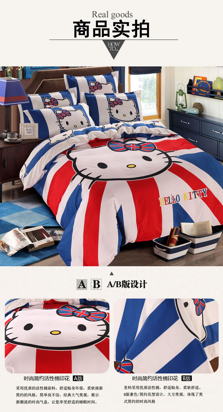 Phim hoạt hình nhỏ dễ thương mèo kt mèo bốn mảnh đặt nhỏ loli tấm chăn chăn sinh viên ký túc xá giường ba mảnh bộ 3 - Bộ đồ giường bốn mảnh chăn ra gối nệm cao cấp